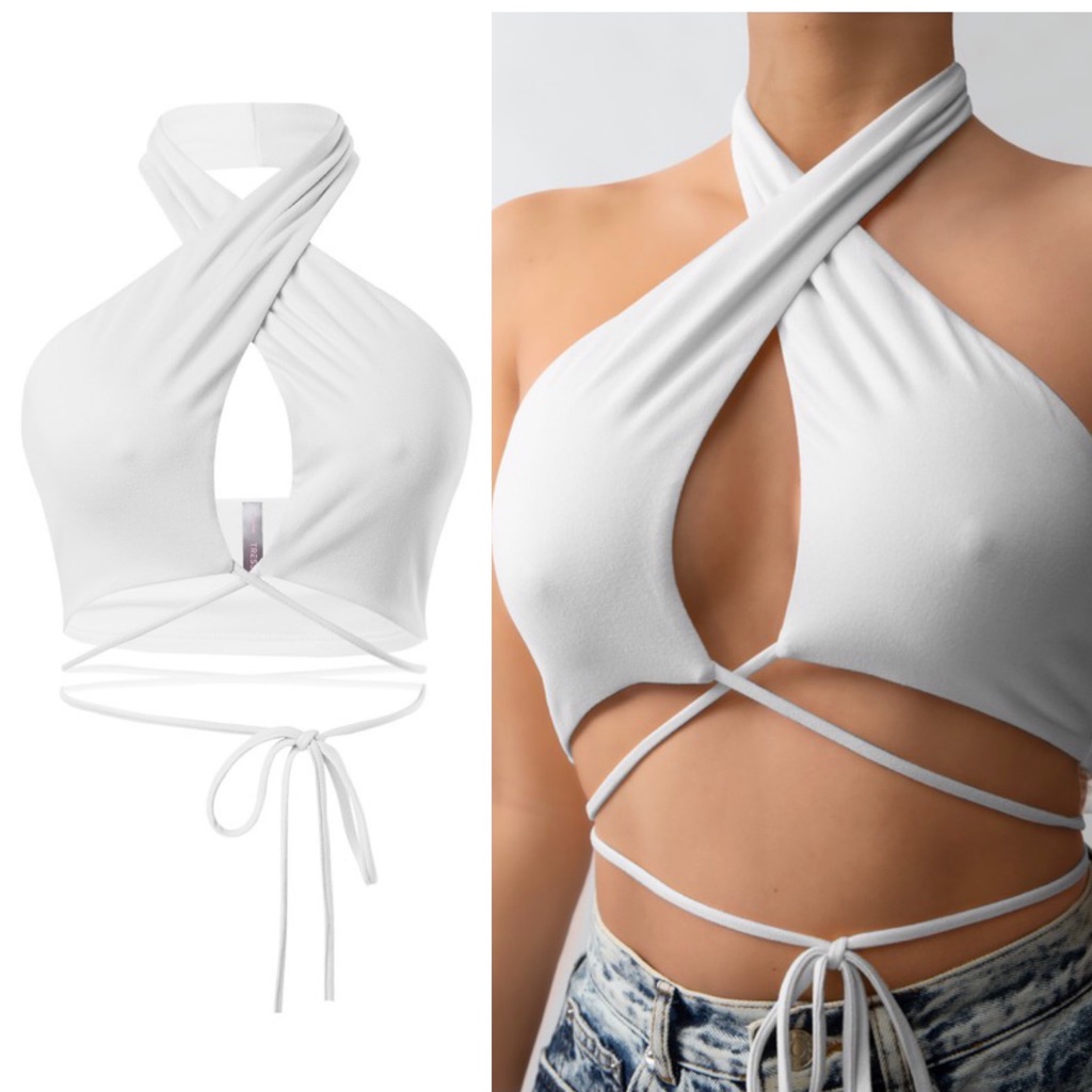 New Women Sexy Smooth Halter Crop Top White